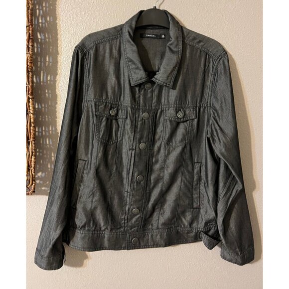 Tahari Black Womens Jean Jacket Gray Steel XL Extra Large Washable Unlined - Picture 8 of 9